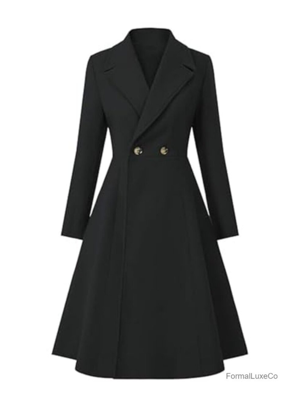 Wool Blend Double Breasted Notch Lapel Trench Coat Long Pea Coat